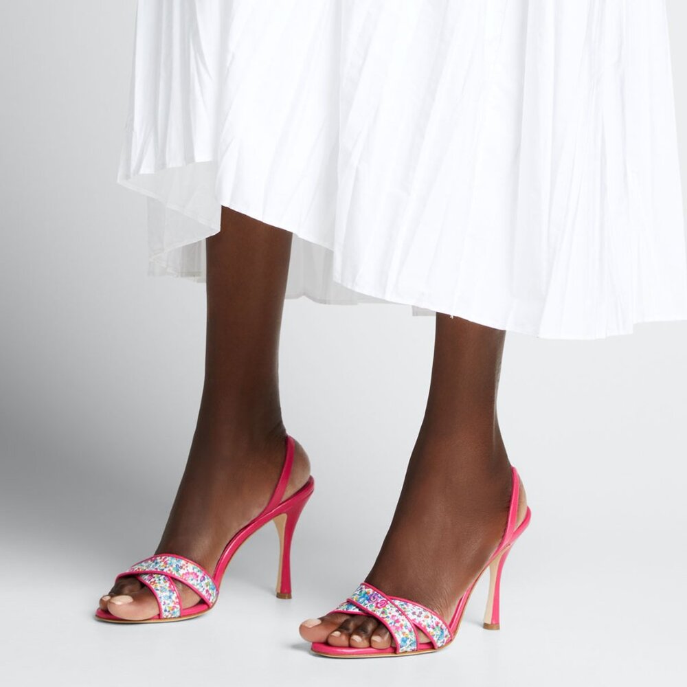 NEW MANOLO BLAHNIK Floral Leather Slingback Sandals - Work to Dinner Summer Heel - Picture 2 of 13